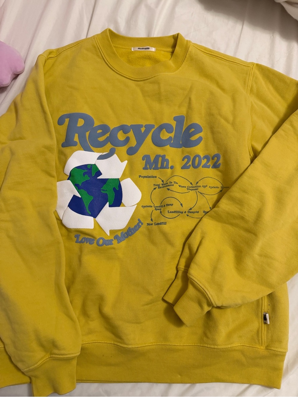 Madhappy Yellow 'Recycle' Graphic Crewneck Sweatshirt